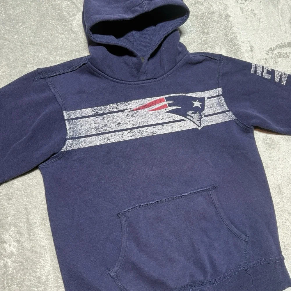 New England Patriots Youth XL 14 Hoodie Distressed Blue Faded Y2K NFL - Picture 3 of 10